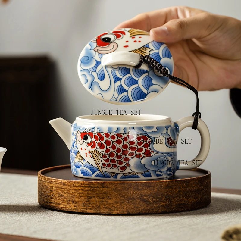 Household Ceramic Fish Play Hanwa Teapot Chinese Style Tea Pot Single Pot Puer Tea Kung Fu Tea Set