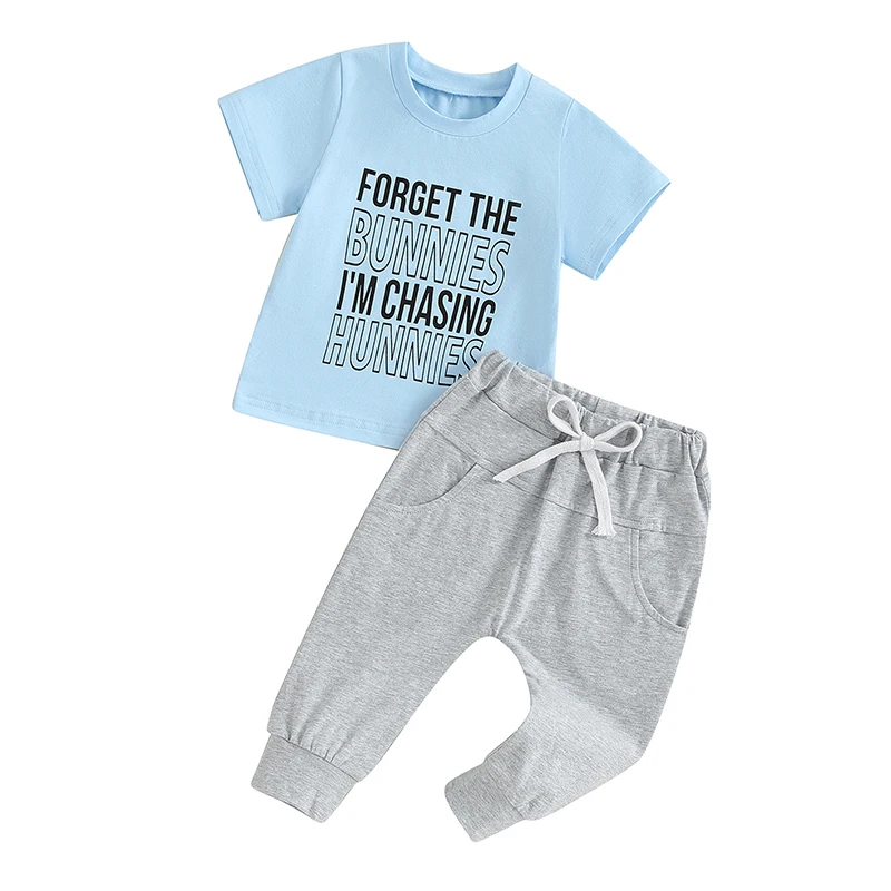 

My First Easter Toddler Baby Boy Outfits Short Sleeve Bunny Letter T-Shirt Tops Jogger Pants Newborn Infant Summer Clothes