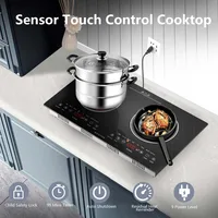 Burners Electric Cooktop Built-in & Countertop Stove Two Burner Ceramic Cooktop with Child Safety Lock Timer Touch SensorControl 2