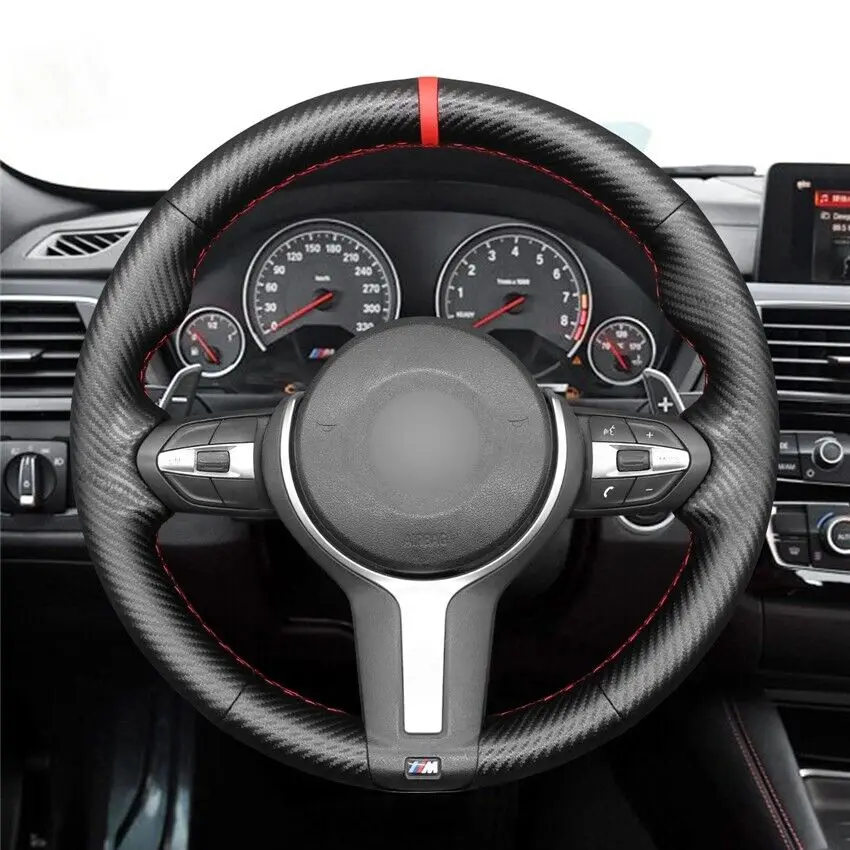 

DIY Hand-stitched Matte Carbon Fiber Steering Wheel Cover For BMW M Sport F30 F31 F34 F20 F21 Interior Accessories