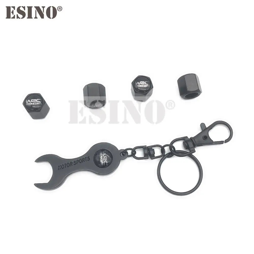 4 x Car Styling WRC FIA World Rally Championship Stainless Steel Zinc Alloy Wheel Tire Valve Stems Caps Mini Wrench Key Chain