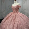 Vestidos De 15 Años Quinceañeras Lace Off The Shoulder Beading Crystal DY7576 Pink Ball Gown Party Dresses 3