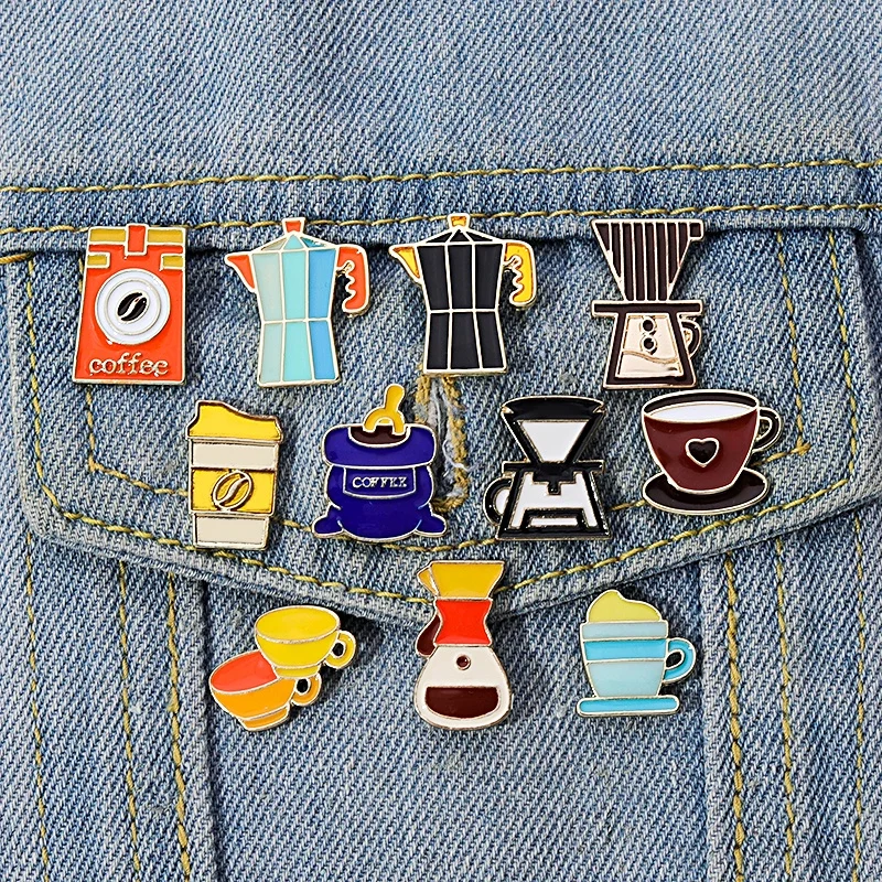 Dog Puppy Coffee Cafe Enamel Pins Set - Cute Brooch Badges For Jackets & Bags