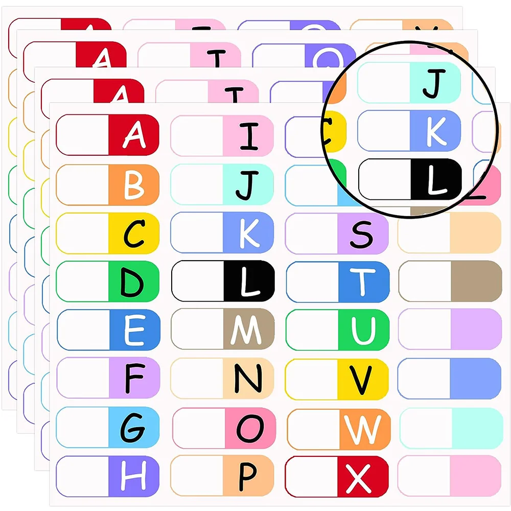 A to Z 26 Letters Index Labels Multicolor Alphabet