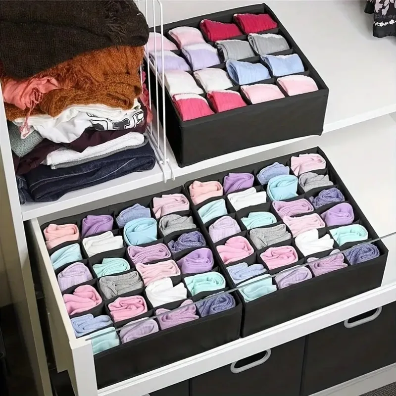 1Pc 24-Cell Collapsible Sock Organizer for Socks Underwear Ties Accessories Foldable Mold-Resistant Fabric Storage Box Divider 3