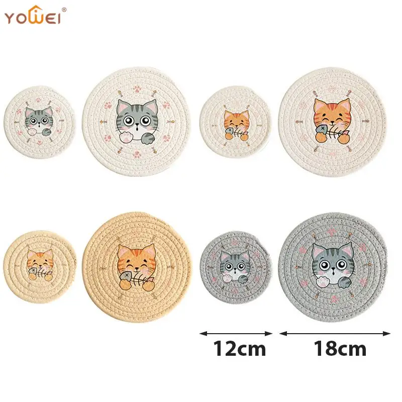 

Table Pad Insulation Placemat Cup Bowl Mat Home Decoration Cat Pattern Woven Coaster Table Decoration Kitchen Accessories 12cm