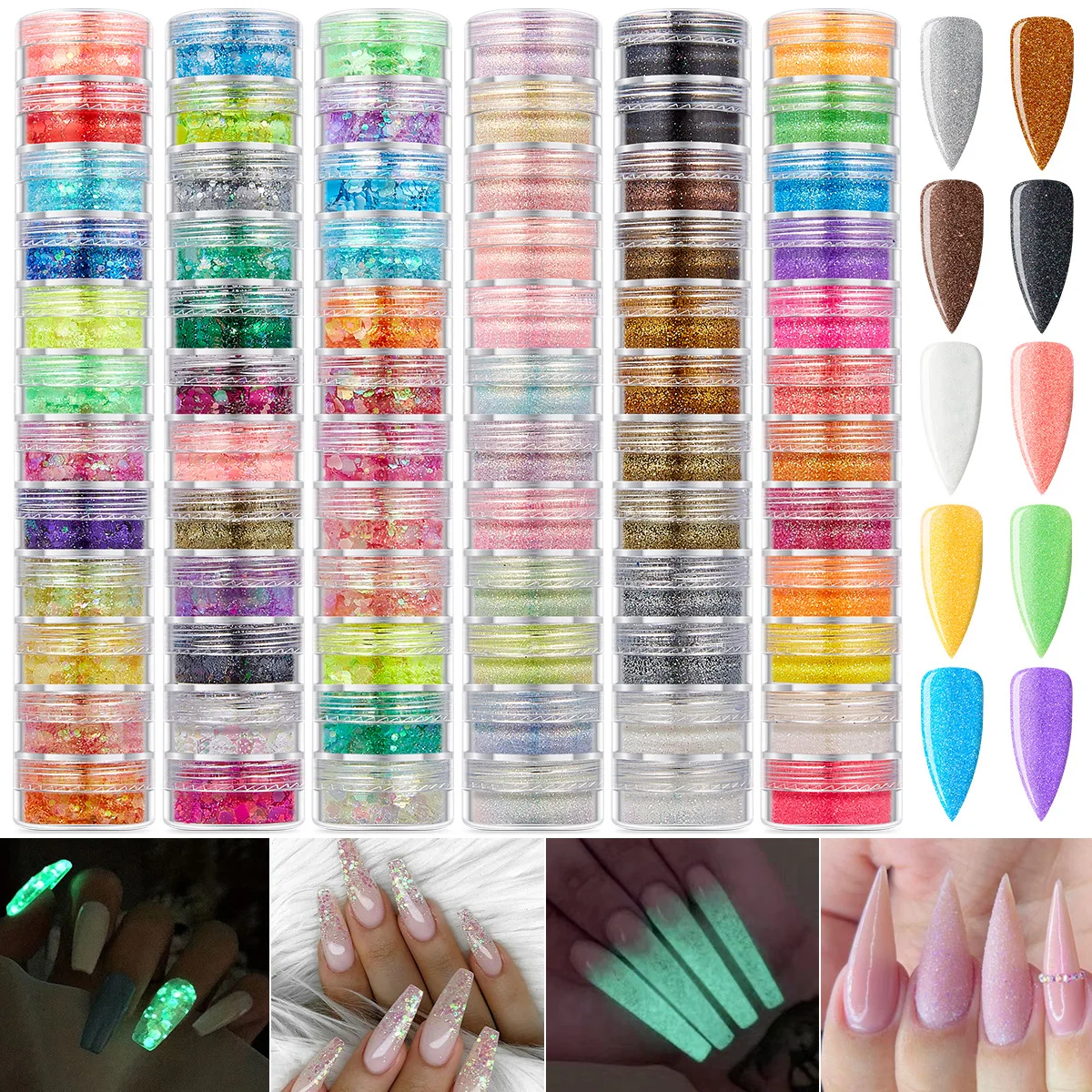 12 Layer Eye Nail Body Art Sequins Glow Chunky Glitter Loose Glitter with Gel for Christmas Halloween Makeup 5