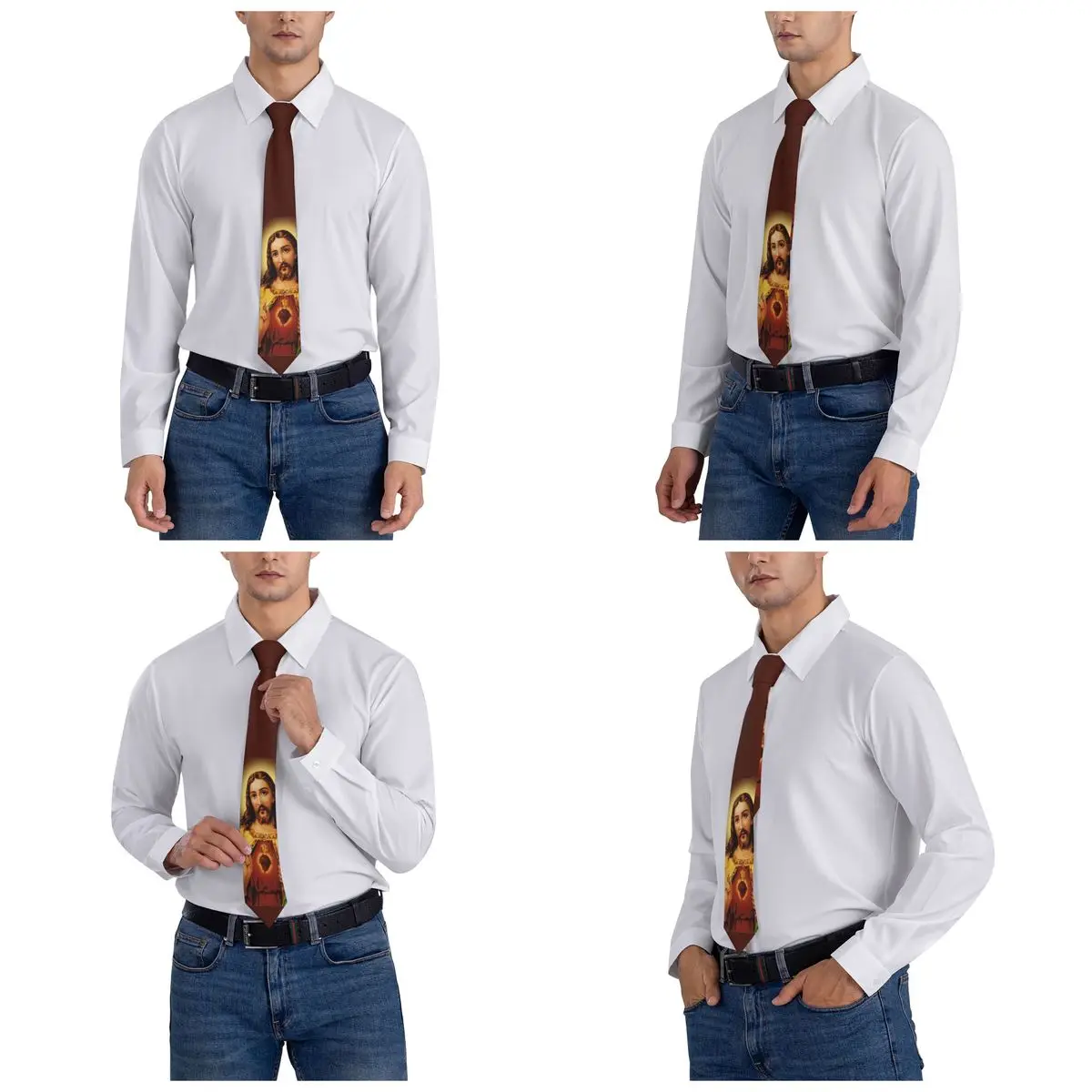 Necktie Set Jesus Christ Sacred Heart Unisex Polyester 8 cm Christian God Bless for Men Skinny Accessories Party