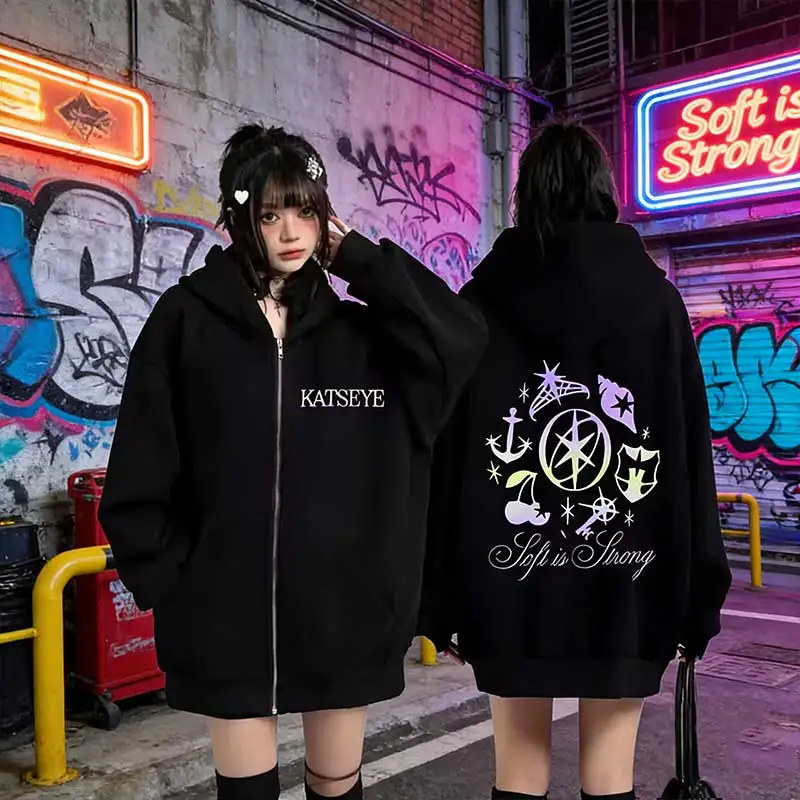 Katseye Graphics Trainingsanzug Vintage Hoodie Männer Frauen 2026 Tops Fleece Mode Kleidung Hip Hop Mantel Reißverschluss Jacke Lose Streetwear