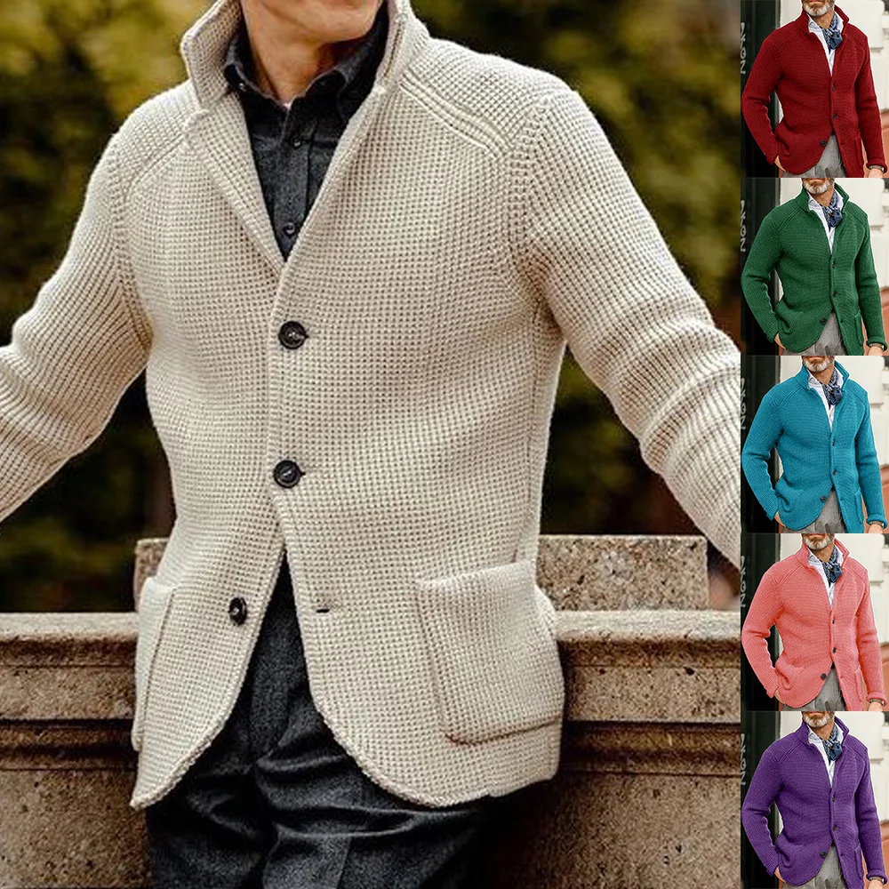 Men's Sweater Slim Fit Stand Collar Knit Cardigan Jackets Spring Autumn  Large Size Men Fashion Solid Color Outerwear & Coats