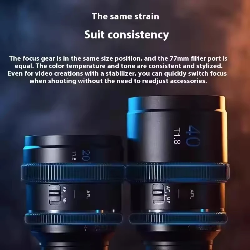 시루이 20mm 40mm T1.8 1.33x S35 아나모픽 시네 렌즈 (STM 모터 포함) ( E, 니콘 Z, 후지 X, 마카로 4/3 렌즈 줌 블루 플레어용)