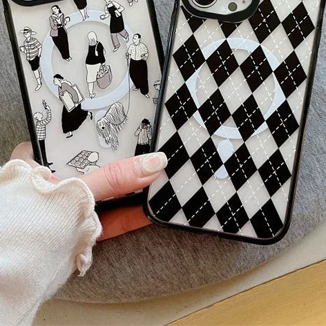 MagSafe Acrylic Rhombus Phone Case Cover for IPhone 11 12 13 14 15 Pro Max Case for IPhone 15 Pro Max