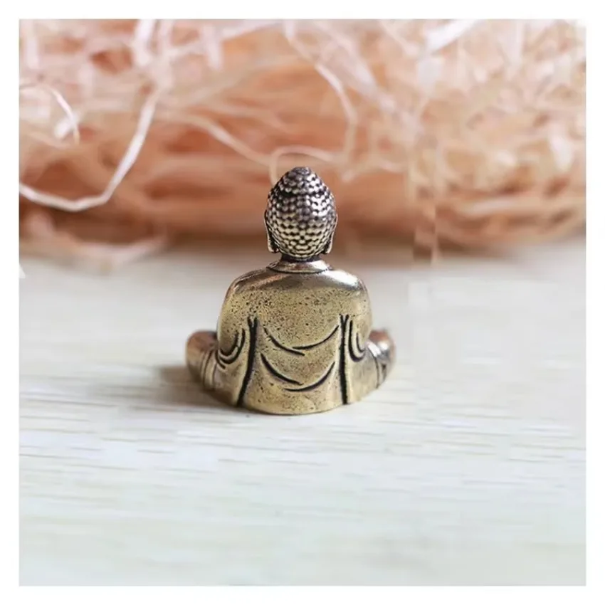 1 Pcs Home Office Desk Decorative Ornament Mini Portable Vintage Brass Buddha Statue Pocket Sitting Buddha Figure Sculpture