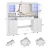 61.7" Large Vanity Desk with Mirror and Lights, Makeup Vanity with Charging Station, Sliding Drawers, 2 Cabinets with Glass Door 6