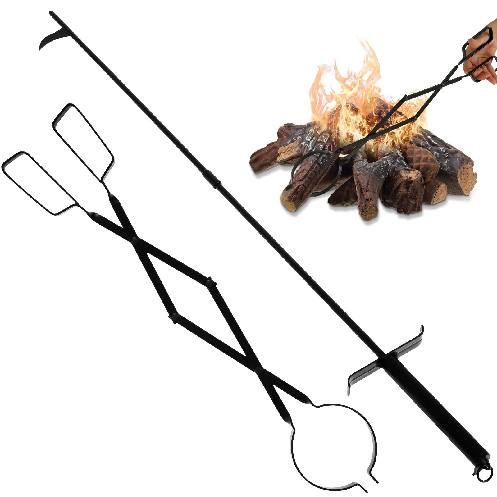 

32 inch Fireplace Fire Pit Campfire Poker Stick and 25 Inch Fireplace Wood Stove Firewood Tongs Set Heavy Duty Fireplace Poker