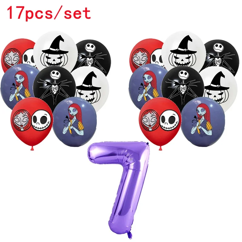 thumbnail image 1 of Decoración para fiesta de cumpleaños de Pesadilla antes de Navidad, pancarta con globos, vajilla, suministros para fiesta de Jack Skellington, juguete de Halloween, 1 of 5