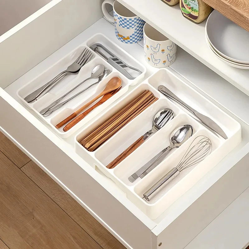 4/5 Grid Kitchen Cabinets Chopsticks And Tableware Storage Box Knife Fork Spoon Divider Organizer Knife Fork Drawer Storage 2