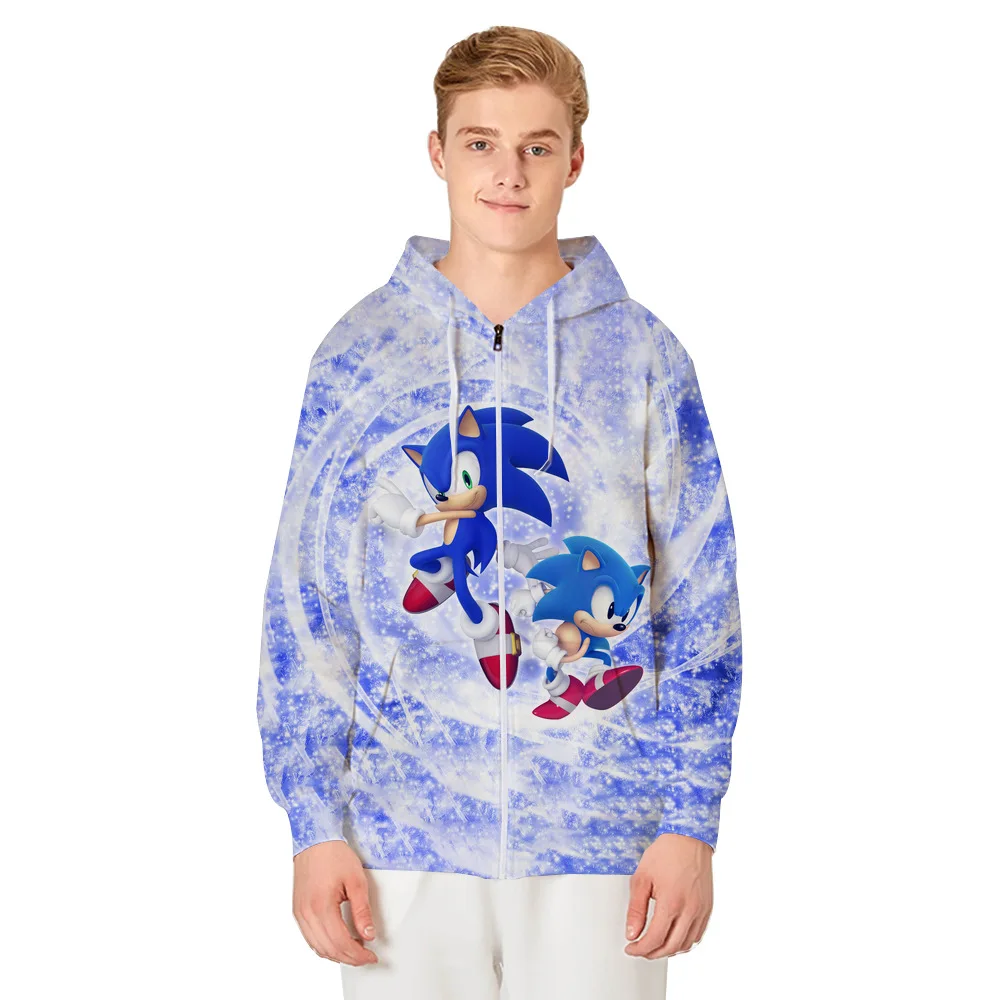 

Свитер Sonic на молнии с принтом в европейском и американском стиле, удобный крутой мужской повседневный спортивный кардиган с капюшоном
