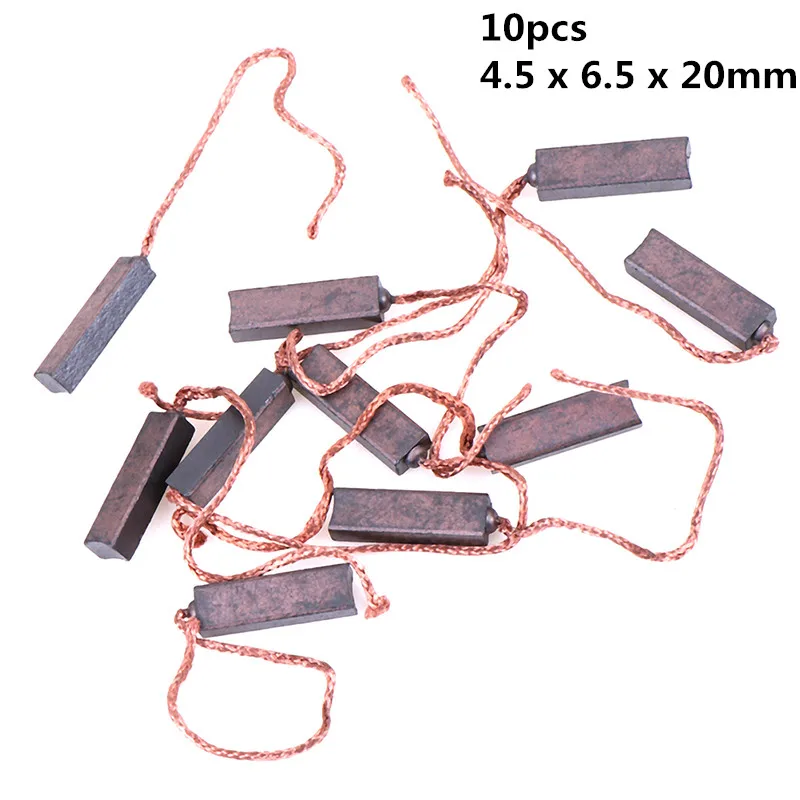 

10Pcs New Carbon Brushes Wire Leads Generator Generic Electric Motor Brush Replacement 4.5 x 6.5 x 20mm