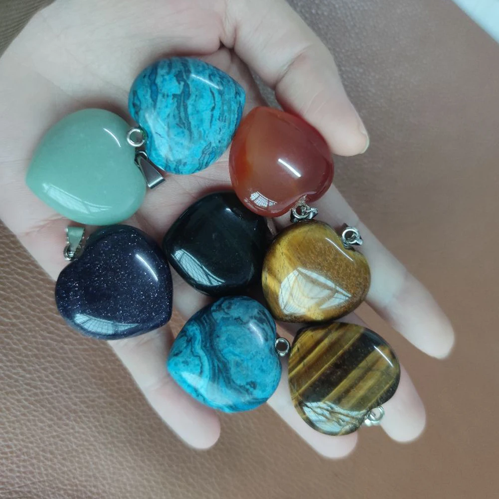 

12pcs/lot 30*30mm Heart Natural Stone Pendant Healthy Energy Necklace For Women Lover's Birthyday Gift