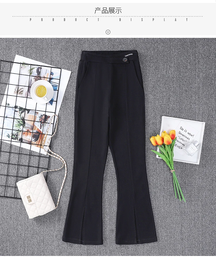 Monbeeph Flare Pants Women Front Split High Waisted Ladies Trousers 2022 Spring Summer Fashion Black Suit Trousers Hot low rise jeans