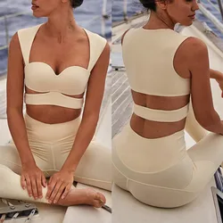 High Impact Nylon Pocket Women Tracksuit Yoga Set Workout Sportswear Gym High Waist Leggings Fitness Sports Suits