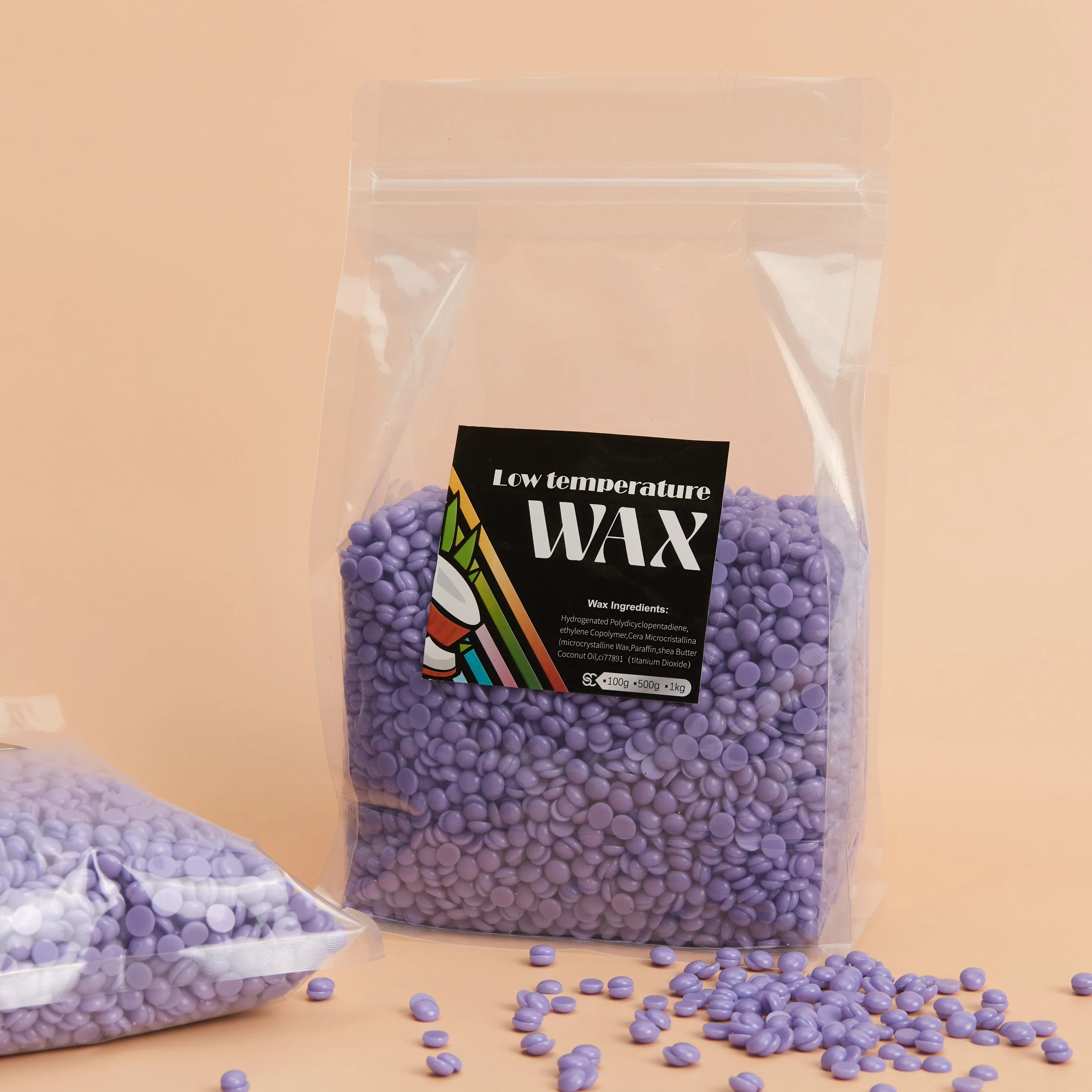 Beauty Spa quality rosin free glitter lavender hard wax bead hypoallergenic wax 1kg 1000g 2.2LB 2.2pound
