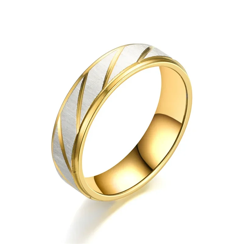 Couples rings Fashion Gold Stripes 6mm 4mm Stainless Steel Contrast Color