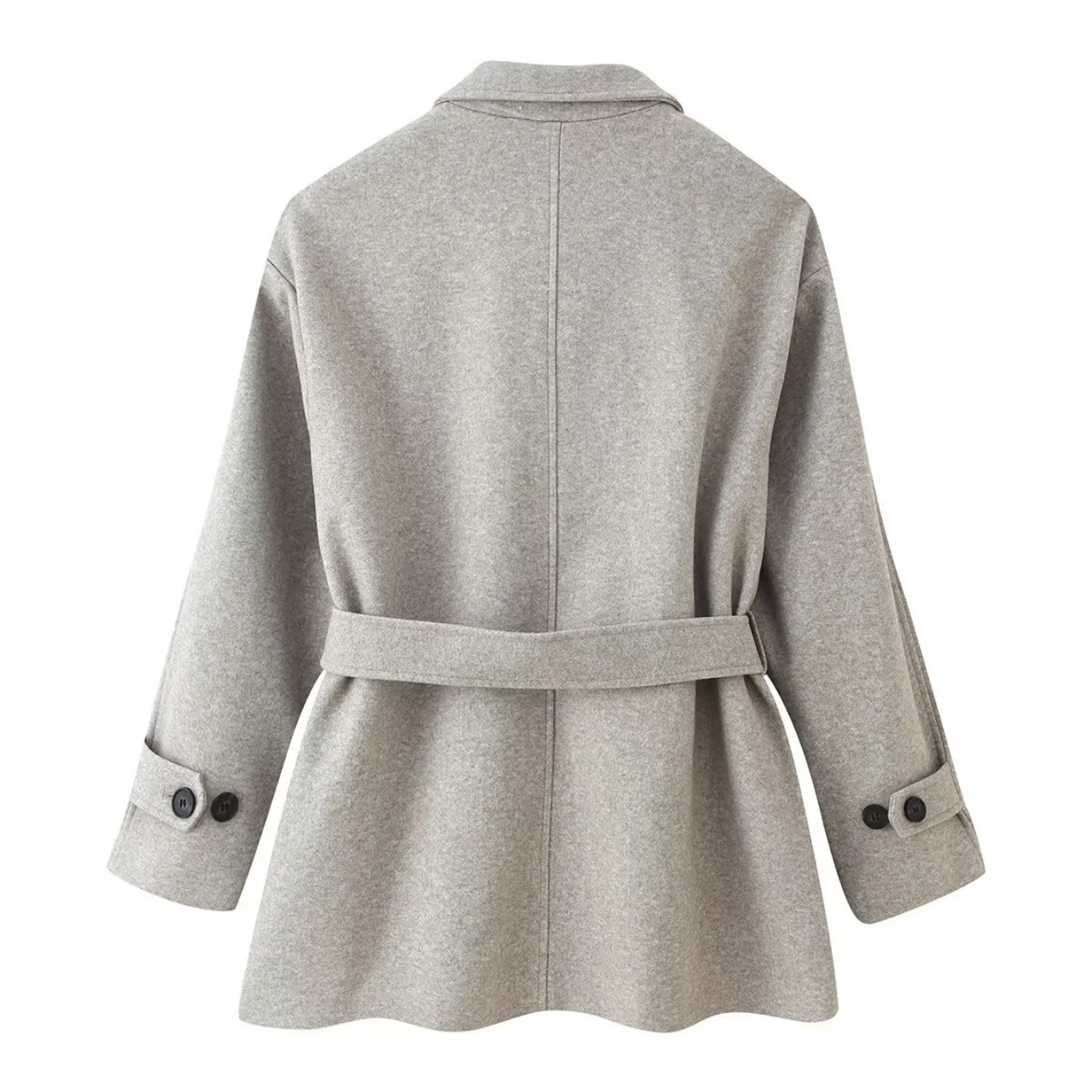 Women Fashion Casual Solid Woolen Coats Female Full Sleeve Turn-Down Collar With Belt Loose Jackets Autumn Winter Lady Outwears