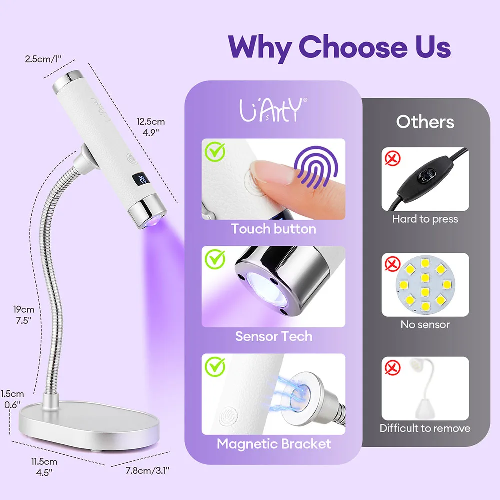 Upgrade 2 in 1 UV Nail Lamp Rechargeable Gel Nails Lamp Manicure Salon Tools Round Open Magnetic Base Less likely to fall Off