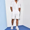 Plus Size 3xl Mens Casual Linen Two Piece Sets 2024 Single Breasted Tops Blouse and White Shorts Suit Male Beach Tracksuits Set 3