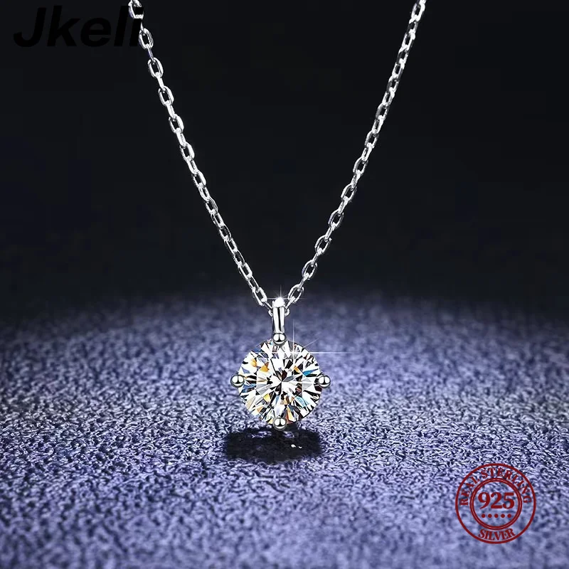 

Jkeli 925 Sterling Silver Simple Round Shiny CZ Choker AAA Zircon Pendant 14K Necklace For Women Gift Engagement Fine Jewelry