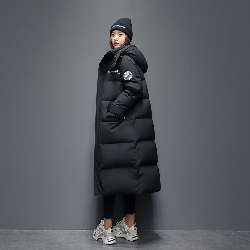 High Quality Men and women Thick Warm Winter white down Jacket Hooded Thicken X-long Duck Down Parka Coat Casual Slim Overcoat