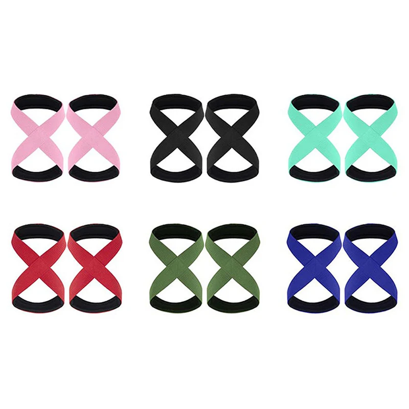 2개입 패딩 처리된 8자형 스트랩 데드리프트 웨이트 리프팅 손목 스트랩 미끄럼 방지 스포츠 피트니스 파워 리프터 운동 풀업 스트랩