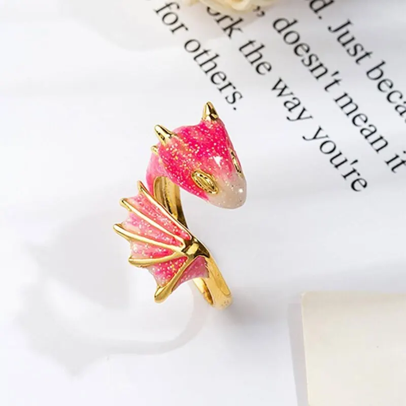 Couples rings finger ring adjustable rings animal ring pink blue two dragon self-regulate