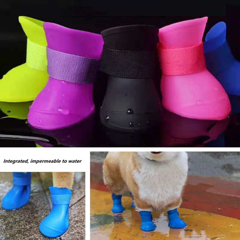 4pcs Pet Waterproof Rainshoe Antislip Rubber Boot For Small Medium