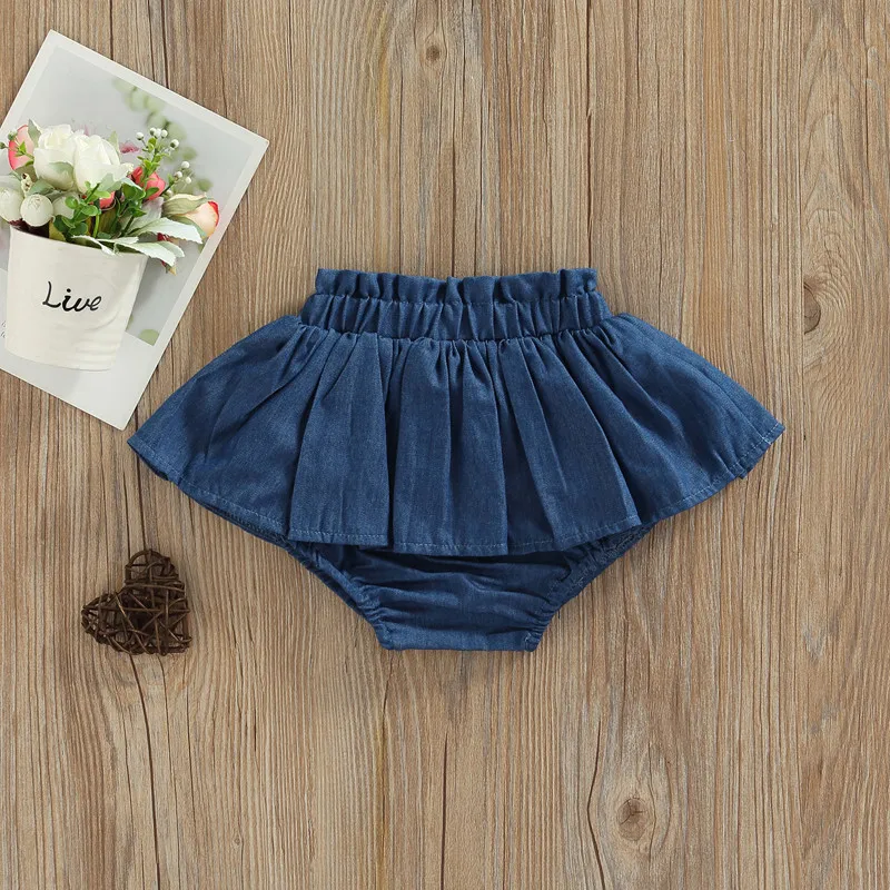 1-4 Years Baby Kids Girls Denim Shorts Elastic Waist Pleated Solid Summer Skirt Shorts Girls Casual Daily Mini Pants