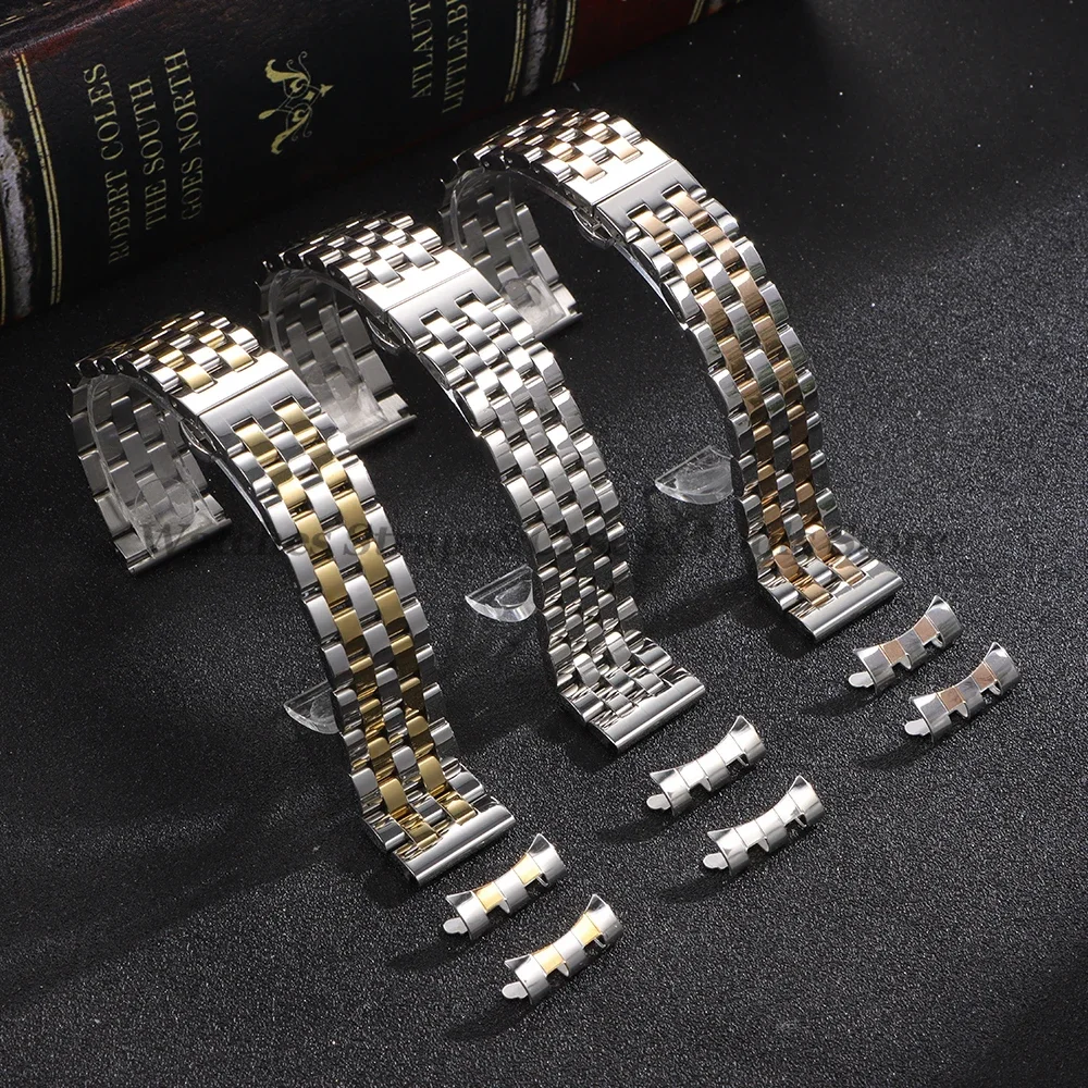 Premium Solid Stainless Steel Watchband - High Quality Strap with Curved/Flat End