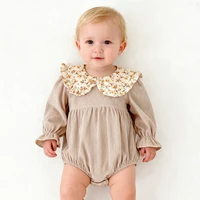 Vintage Newborn Infant Baby Girls Romper Spring Floral Corduroy Baby Rompers Infant Bodysuit Toddler Onepiece Baby Clothes