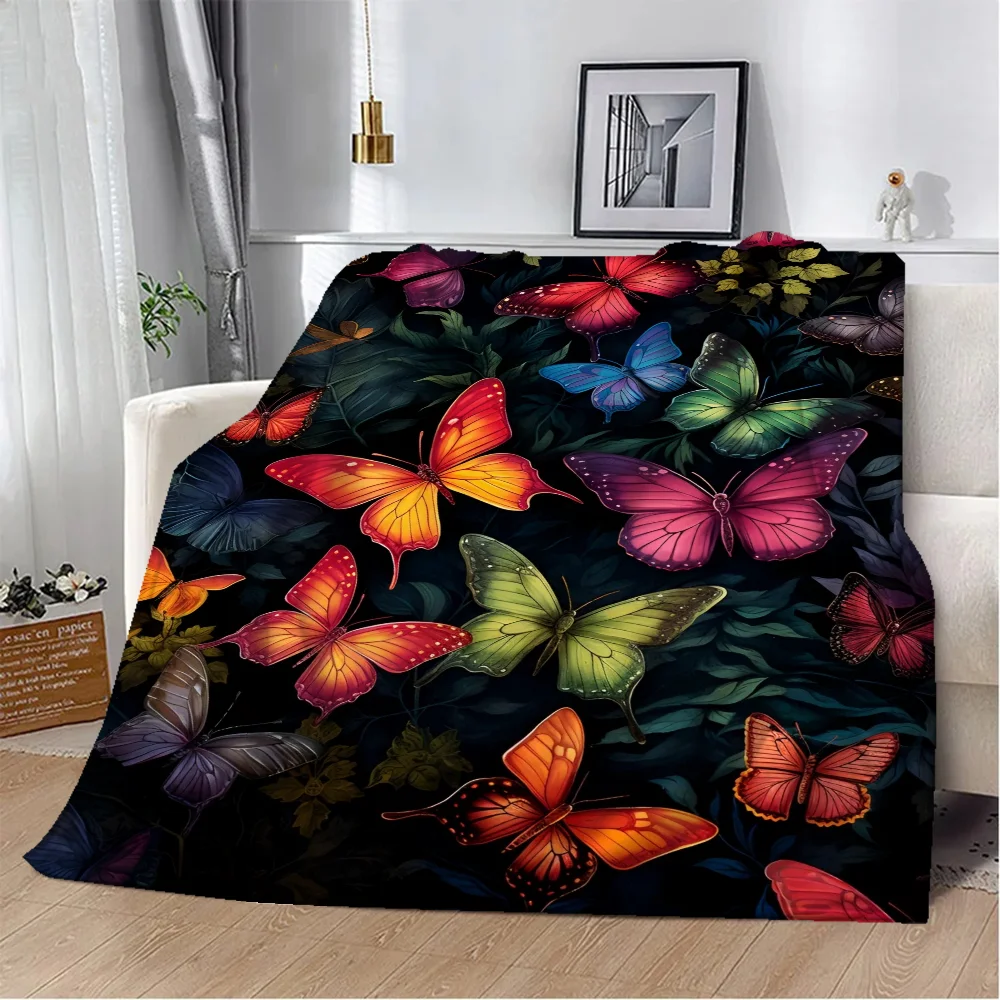 Flower Butterfly Blankets for Decorative Sofa Blanket King Size Microfiber Bedding Fluffy Plaid Beach Towel Home Interior Throw 3