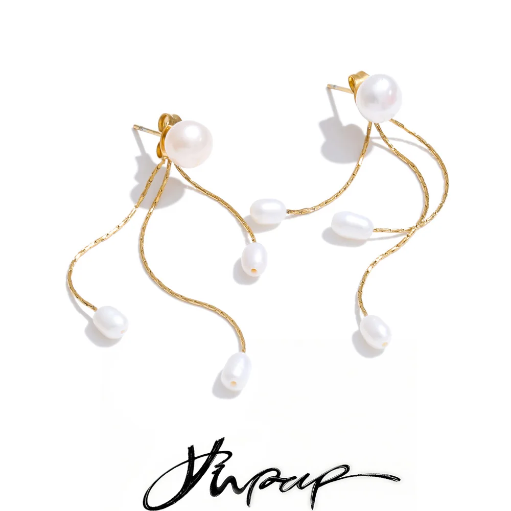 Yhpup Earrings Freshwater Pearls Chain for Women
