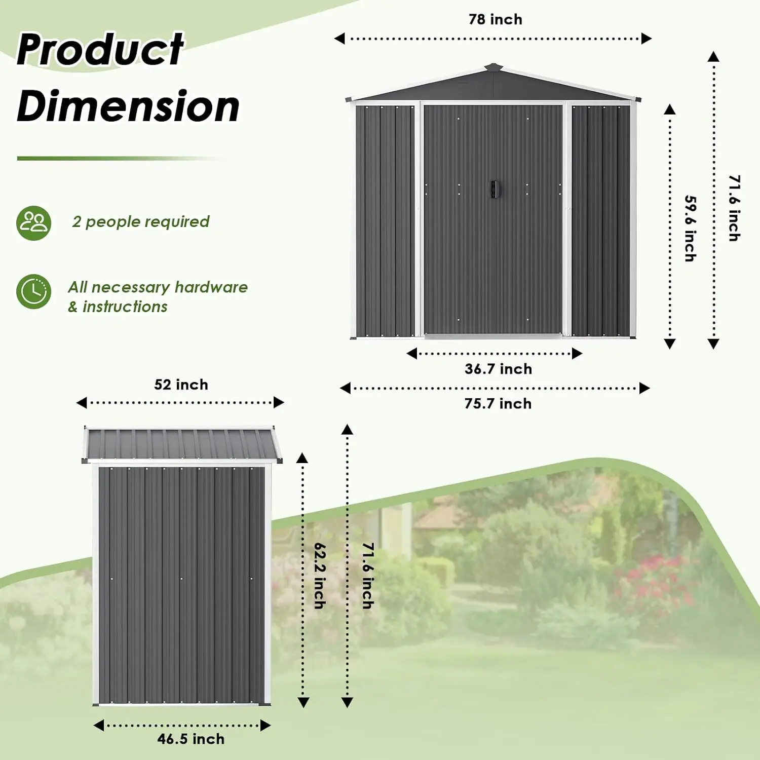 4x6 FT Outdoor Storage ,Double Sloping Roof, Metal Shed Kit with Double Doorknobs and Air Vents Galvanized Storage, Grey images - 6