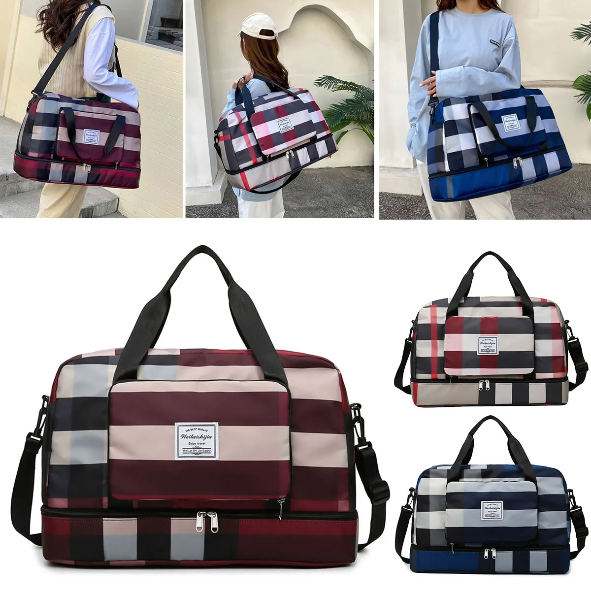 

Travel Bag Collapsible Weekend Bag Dry and Wet Separation Sports Duffle Bag 12.5x9.4x19.6" Waterproof Gym Bag Carry-On Tote Bag