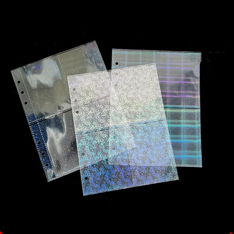 

A5 laser 1 2 4 pockets heart rainbow pixel stars shape Holographic transparent sheets for A5 album idol star cards photo storage