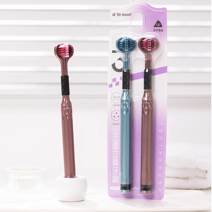 3D 수동 칫솔 4pcs 성인 가족, 비즈니스를 위한 종합 구강 청소를 위한 3면 U자형 부드러운 칫솔