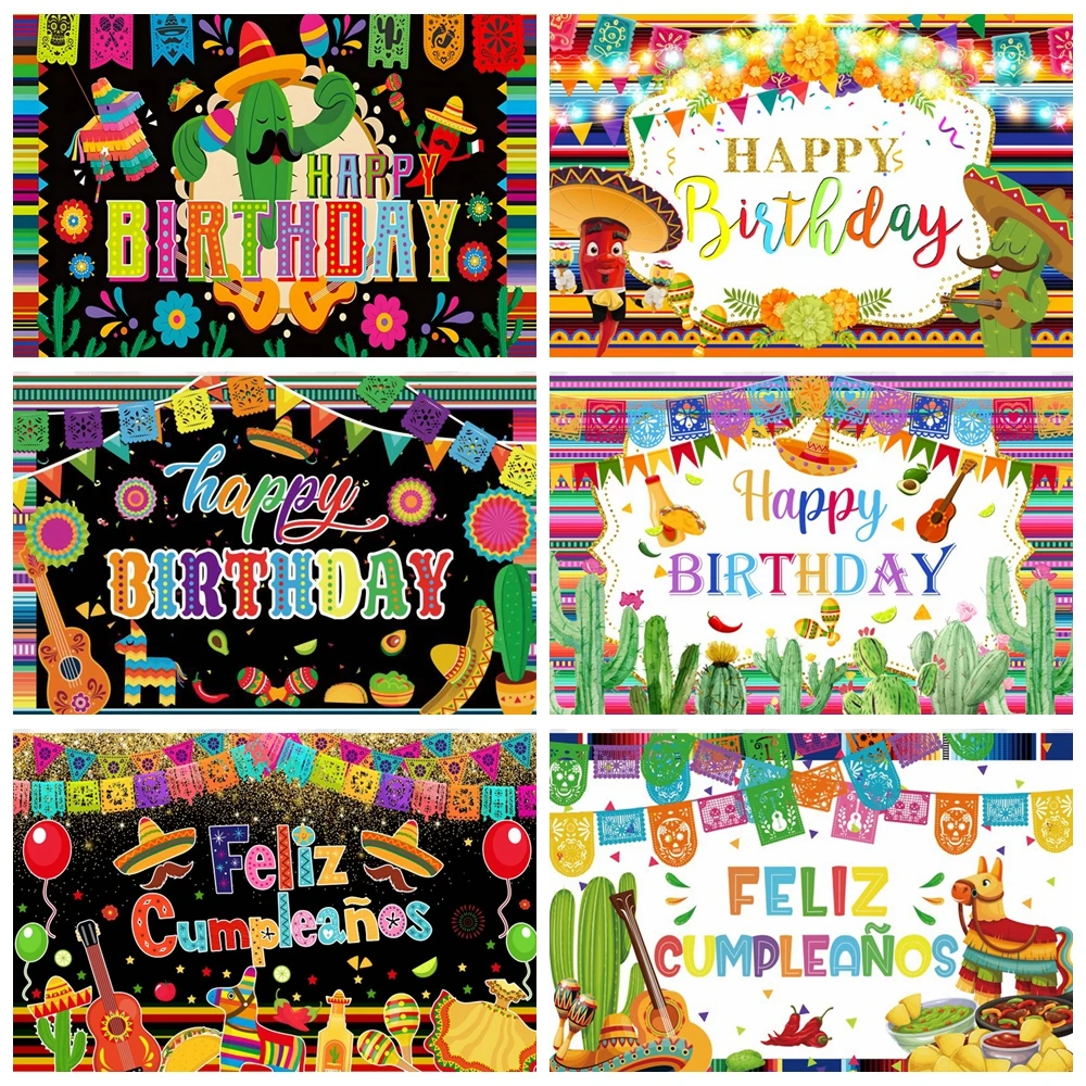 

Happy Birthday Photography Backdrop Mexican Festival Cinco De Mayo Fiesta Party Feliz Cumpleaños Baby Shower Photo Background