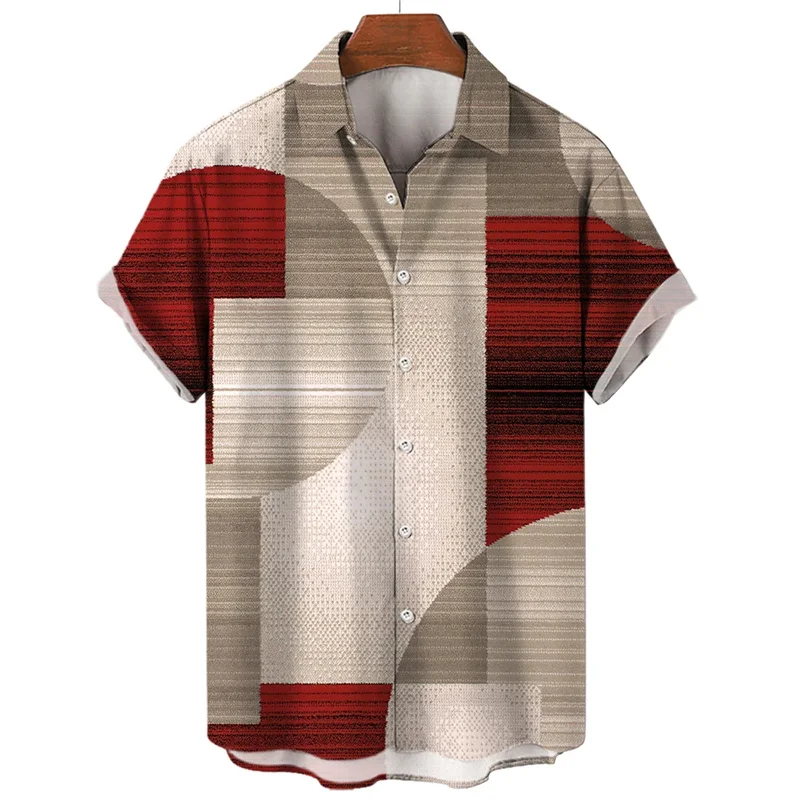 Camisa hawaiana con estampado geométrico para hombre, blusa holgada de manga corta con estampado 3D y empalmes coloridos, camisas hawaianas con solapa