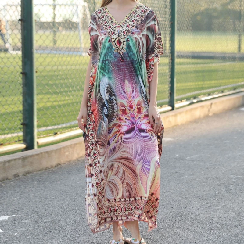 Fashion Floral Print Beach Cover Up Long Robe Bikinis Cover Ups Swimwear Cover Up Loose Casual Dress for Women Girls N7YE