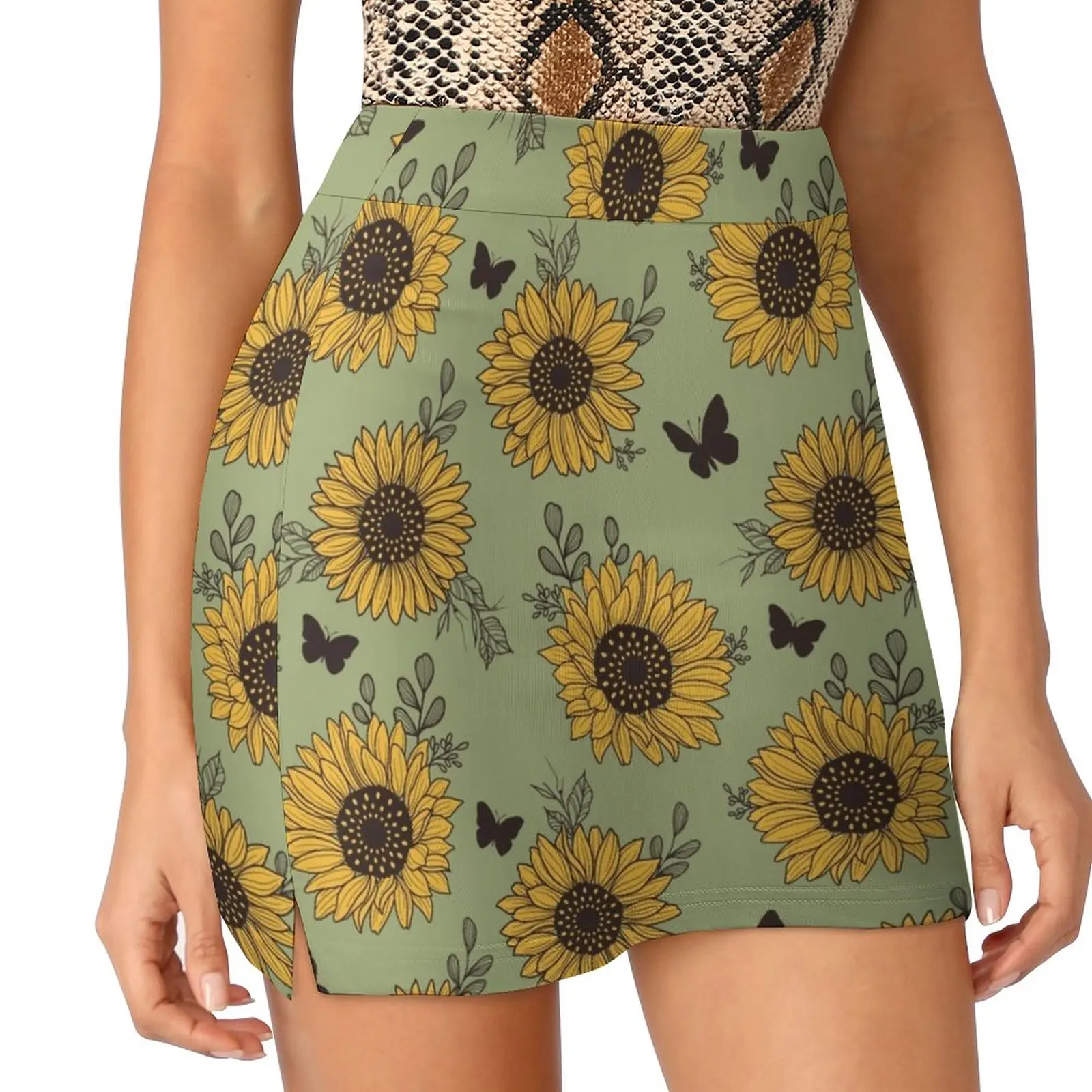 Sunflower and butterfly pattern illustration Light Proof Trouser Skirt Korean clothing
