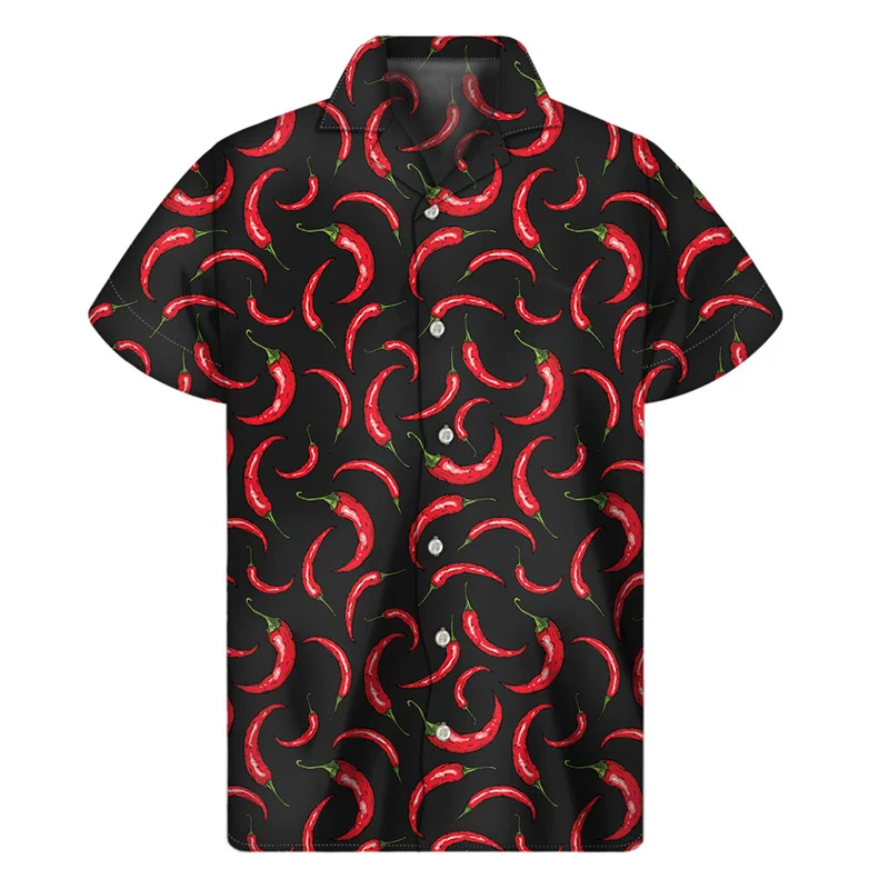 Casual Short Sleeved Shirt Hawaiian Shirt Short Sleeved Shirt Button Down Shirt Colorful Chili Pattern Shirt For Men 3D Print Pepper Hawaiian Shirts Summer Button Short Sleeve Tops Street Lapel Aloha Blouse